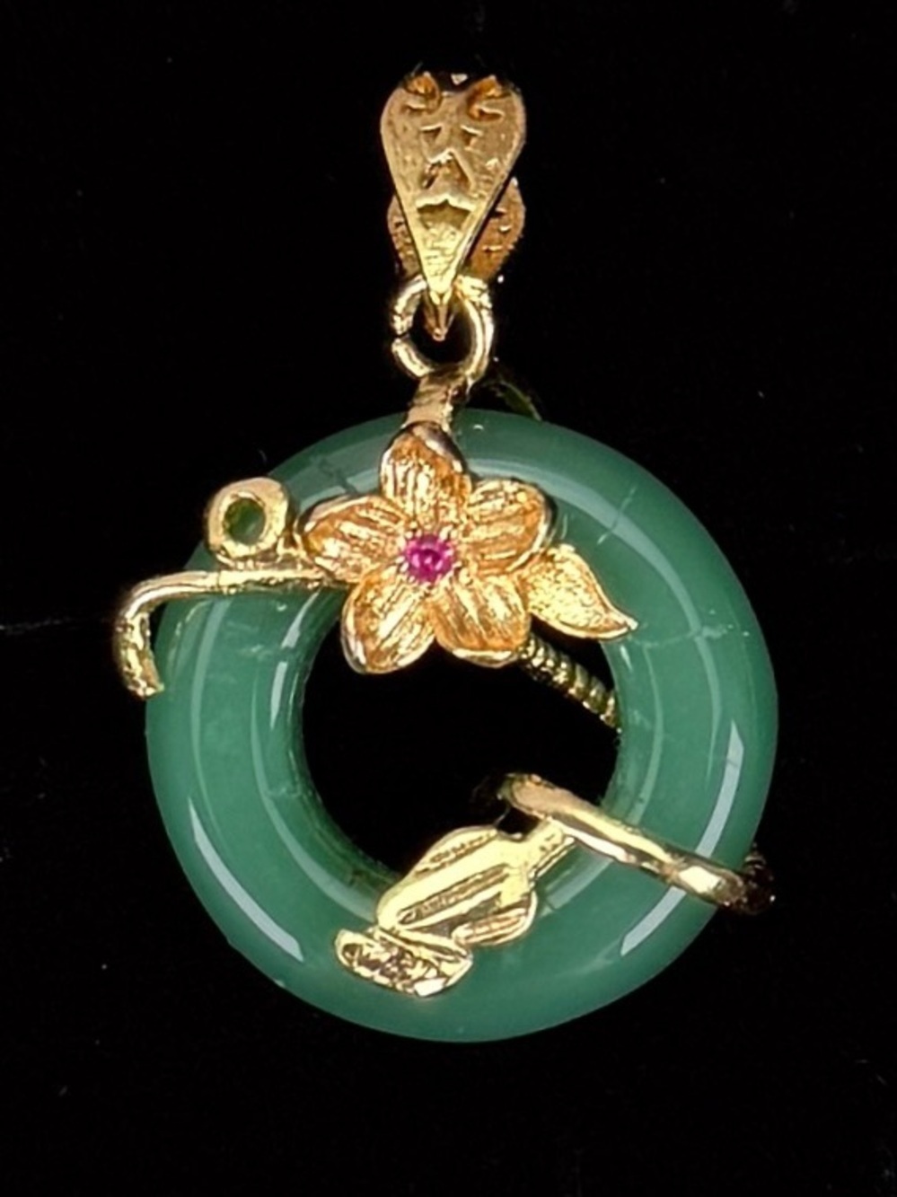 Elegant Green and Goldtone Floral Pendant